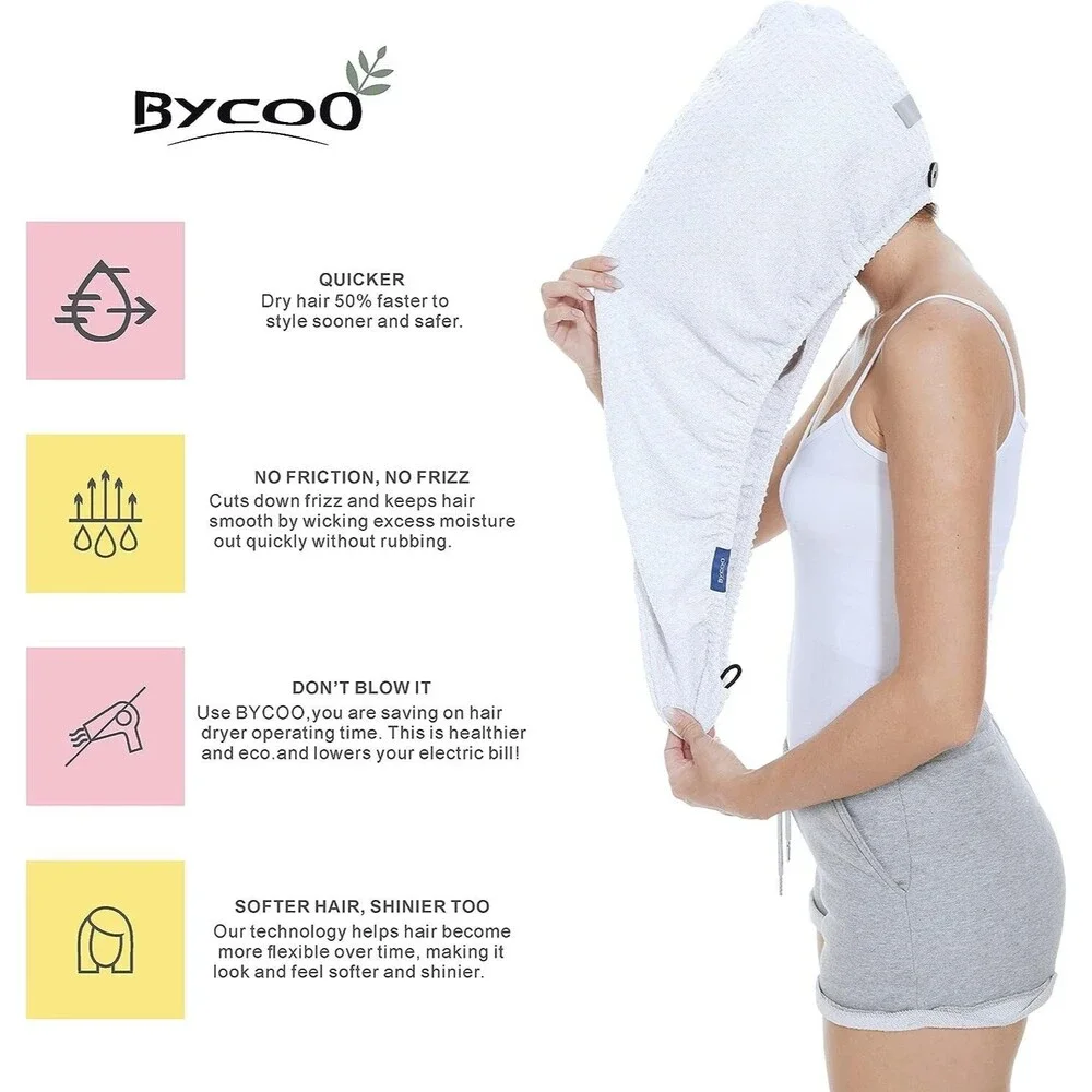 Waffle Hair Towel Wrap, Large Microfiber Hair Drying Towels w/ Button & Elastic